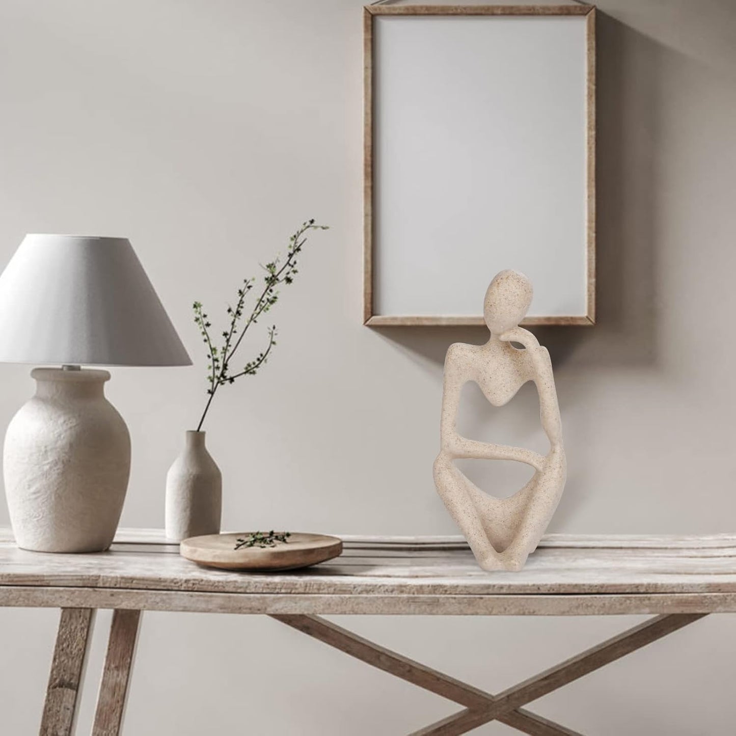 INNOLITES Boho Decor Thinker Statue Abstract Art Sculpture, Sandstone Resin Collectible Figurines for Home Living Room Office Shelf Decoration (Sandstone,Right)