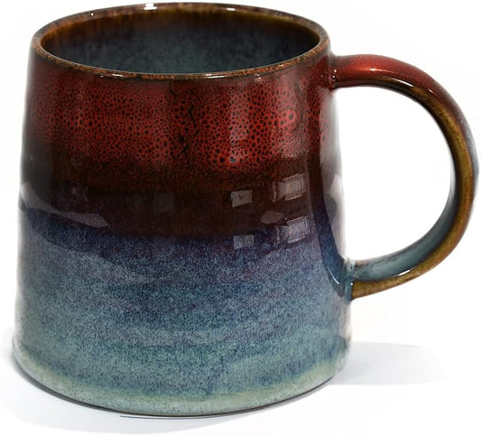 Large Ceramic Coffee Mug, Pottery Mug,Tea Cup for Office and Home,Handmade Pottery Coffee Mugs,16.5 Oz,Dishwasher and Microwave Safe,kiln altered glaze craft (Red)