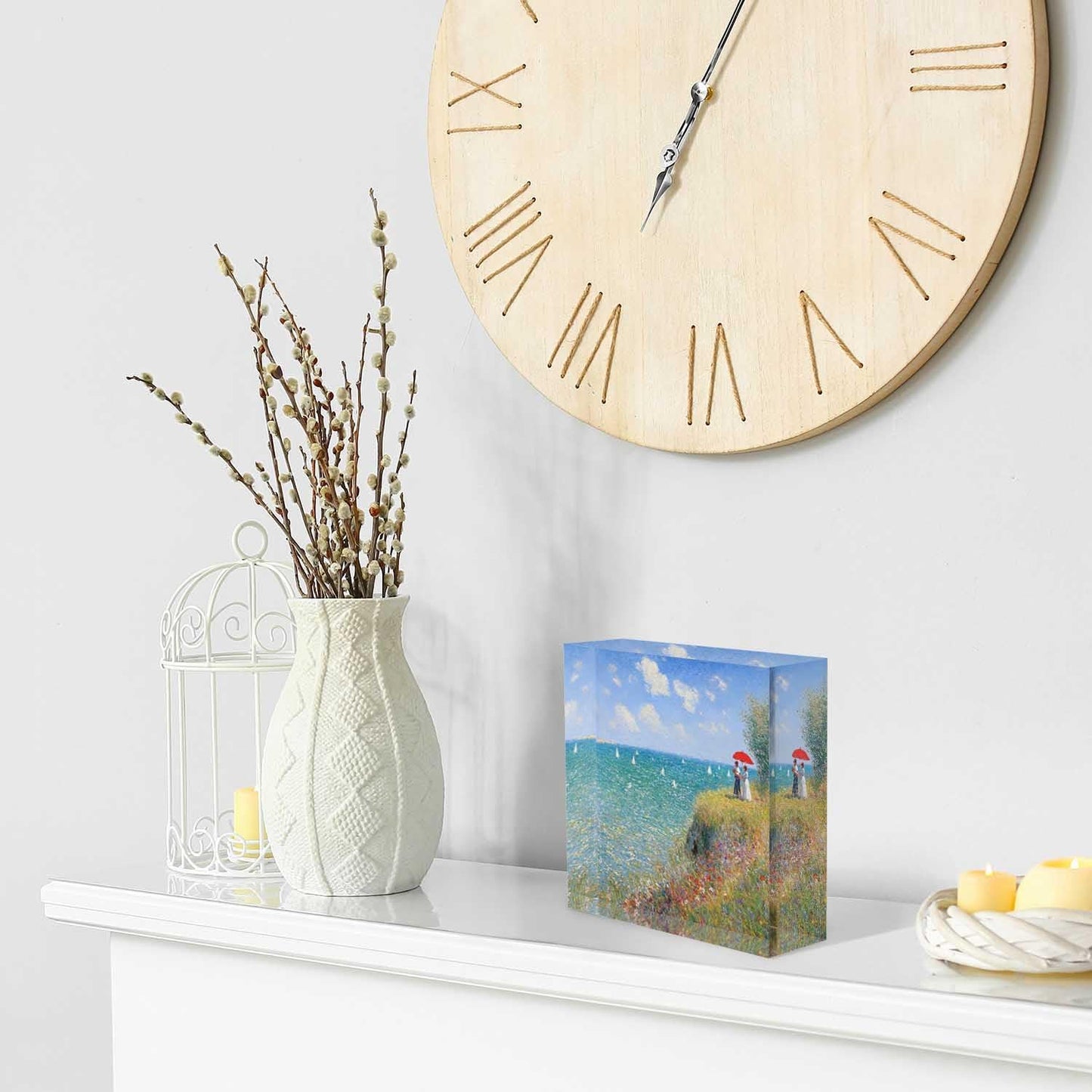 NOHSHE Motivational Desk Decor Hand Painted Painting Summer Coast Scenery Acrylic Desk Decor 4x4 Tabletop Wall Sign - Appreciation Presents for Coworkers - Housewarming Presents