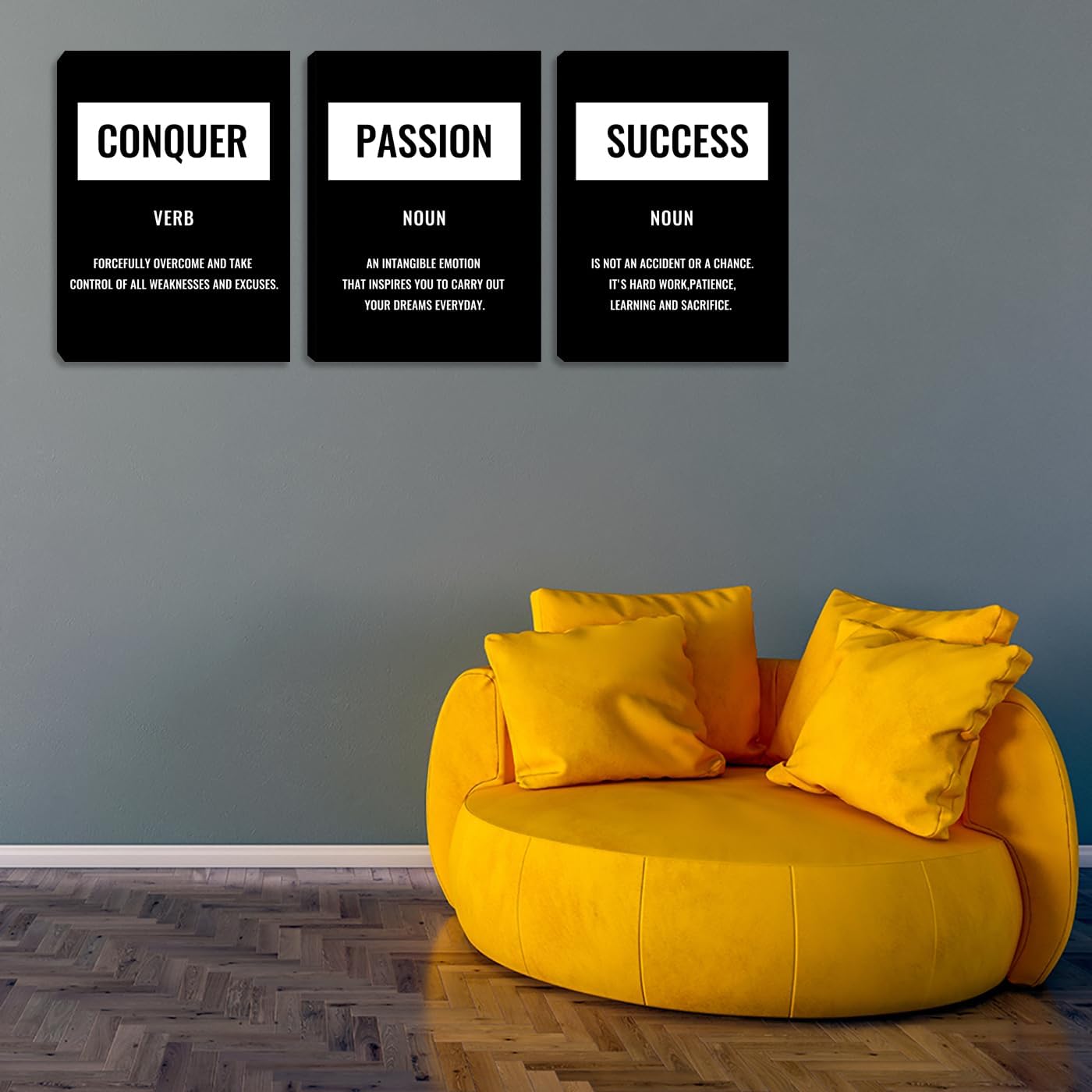 Black and White Canvas Wall Art for Bedroom - Motivational Success Wall Art Painting Wall Decor Modern 3 Pieces Prints Artwork Home Office Decor Inspirational Pictures Poster Framed (36”Wx16”H)