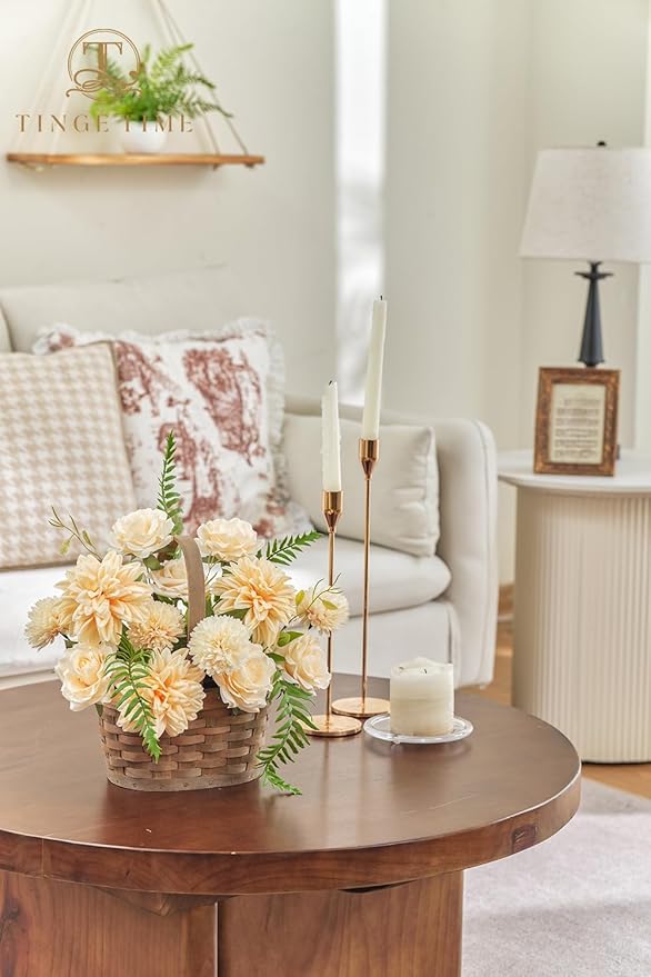 TINGE TIME Champagne Artificial Flowers, Fake Flower Leaf with Stems for DIY Champagne Wedding Bouquets Table Centerpieces Baby Shower Home Party Floral Arrangements Decorations