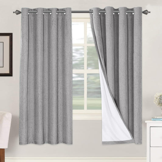 H.VERSAILTEX Linen Blackout Curtains 72 Inches Long 100% Blackout Thermal Insulated Textured Linen Look Curtain Draperies Anti-Rust Grommet, Energy Saving with White Liner, 2 Panels, Dove Gray