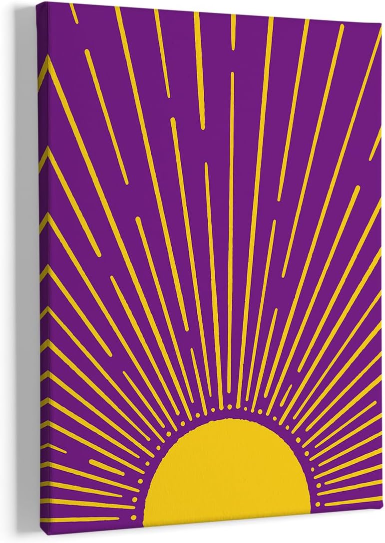 HIWX Boho Sun Framed Canvas Pictures, Boho Wall Art, Sunrise Sunshine Wall Art Decor For Bathroom Office Room Bedroom 11x14(Violet)