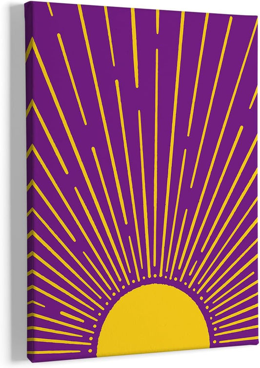 HIWX Boho Sun Framed Canvas Pictures, Boho Wall Art, Sunrise Sunshine Wall Art Decor For Bathroom Office Room Bedroom 11x14(Violet)