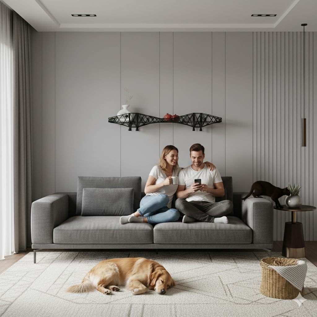 Metal Bridge Shelf – Iron Floating Shelf for Wall or Desk Use – Decorative Storage Rack for Books, Plants & Home Decor – Wall-Mounted or Tabletop Display (Forth Black)