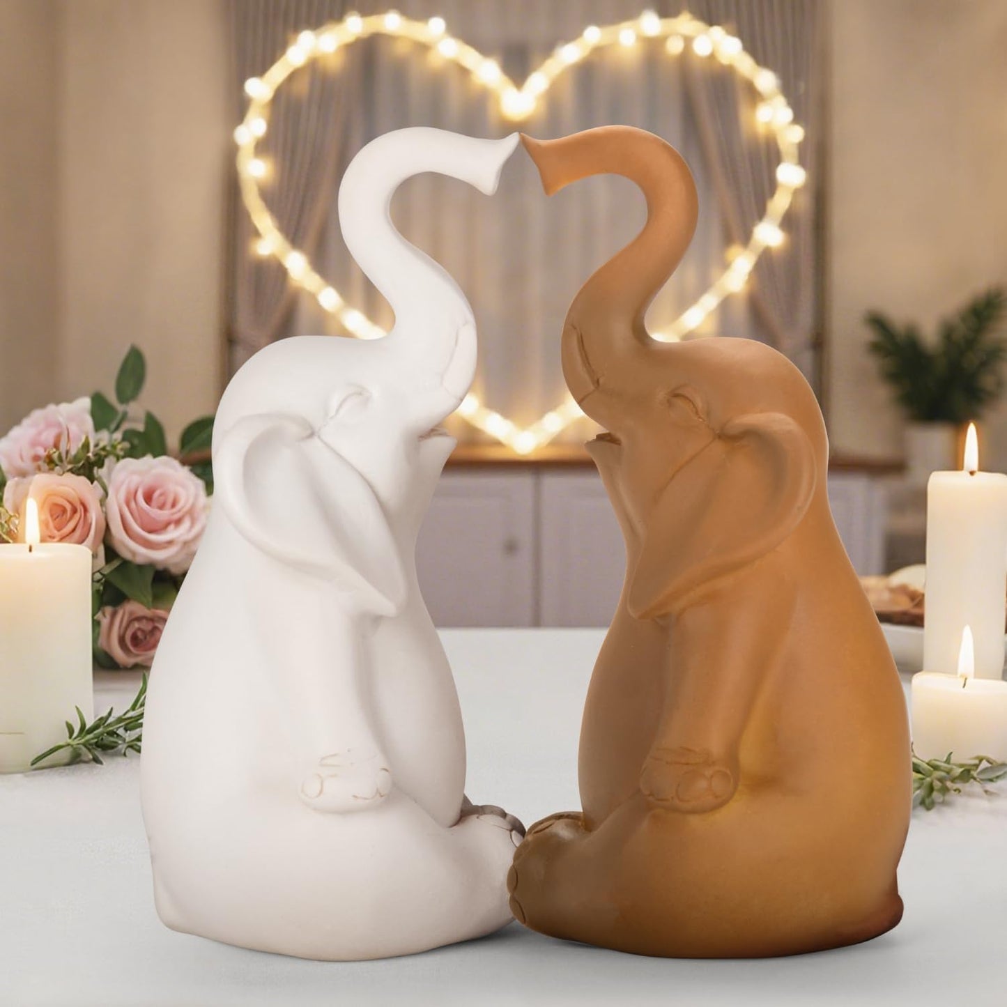 Loving Pair of Elephants, Handcrafted Resin Home Decor Statue Figurine Set, Lucky Gift for Women,Mon,Family, Couples & Elephant Lovers