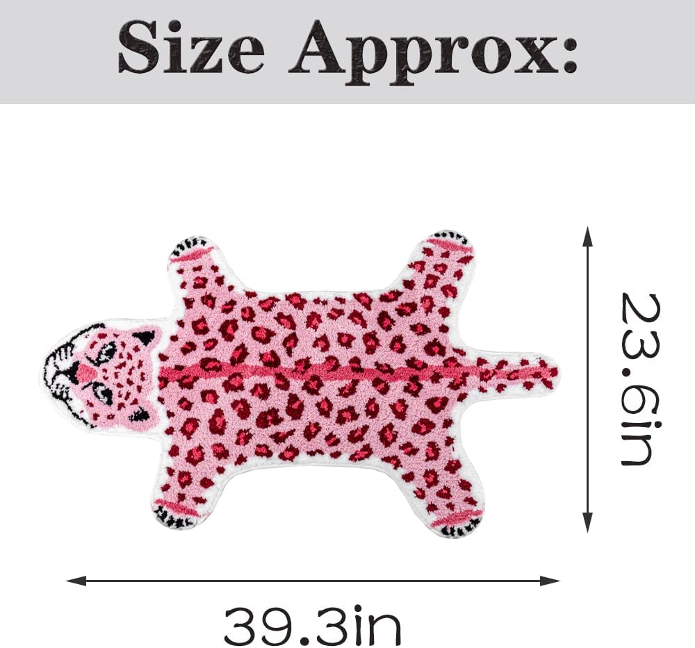 Funny Pink Leopard Bath Mat for Bathroom, Cute Cartoon Bathroom Rugs Non Slip Animal Shaped Absorbent Preppy Bathtub Rug Decor Aesthetic Plush Shower Rugs Machine Washable 23.6x39.3in