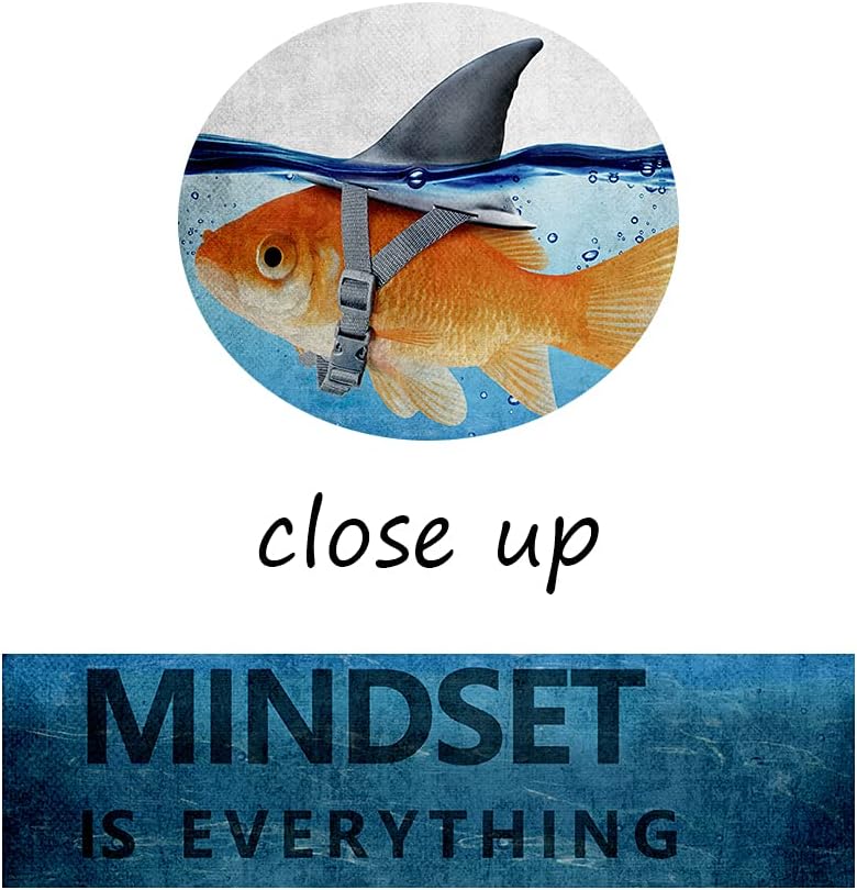 Inspiration Office Canvas Wall Art Posters Goldfish Pictures Big Shark Canvas Painting Mindset is Everything Print Poster Artwork Wooden Home Decor for Guest Room Bar Framed Ready to Hang-24¡±Wx36¡±H