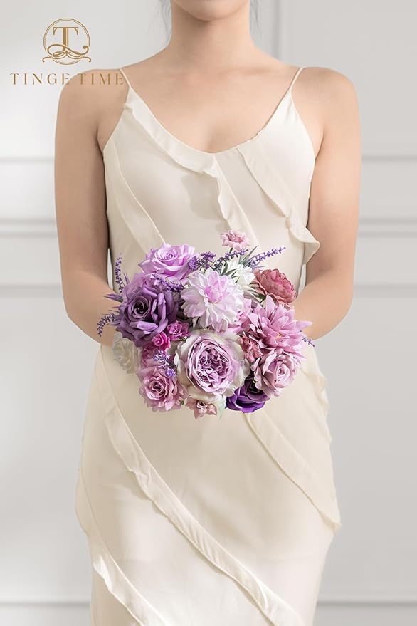 TINGE TIME Fake Flowers Artificial Flowers Peonies Bulbous Chrysanthemum Daisy Hydrangea Sunflower Violets Dahlia Daffodils Epiphyllum Orchid Cherry Blossom Camellia Leyaron (Light Purple)