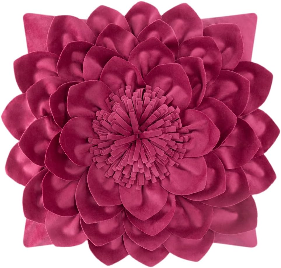 Decorative 3D Flower Throw Pillow Covers Handmade Pillowcases for Sofa Bed Home Room Decor 18 x 18 Inch Rose Red