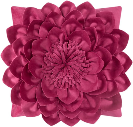 Decorative 3D Flower Throw Pillow Covers Handmade Pillowcases for Sofa Bed Home Room Decor 18 x 18 Inch Rose Red