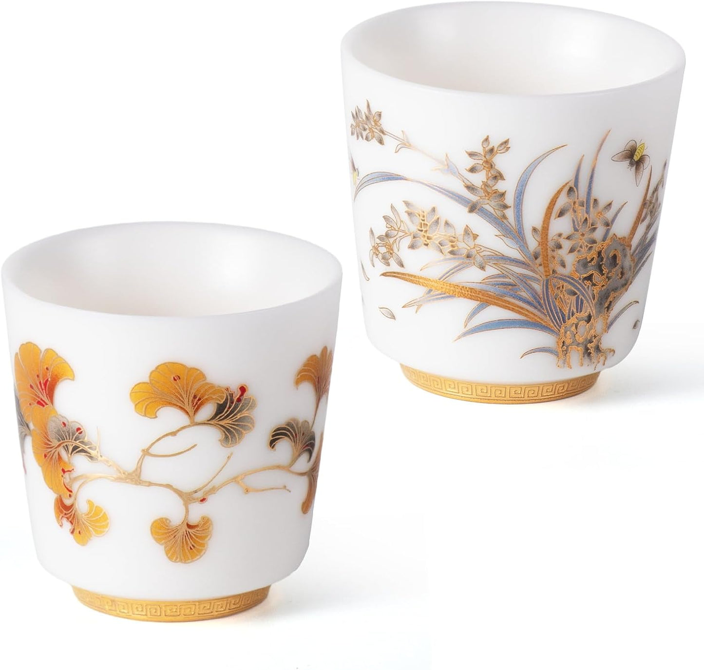 KAMMAK Ceramic Tea Cups Small, Cute Vintage Coffee Cup Set of 2, Porcelain Teacups Espresso Mug, 3.4oz Hand Painted Chinese Afternoon Tea Party Mugs, Birthday Gift for Women Men, Dagao Mouth