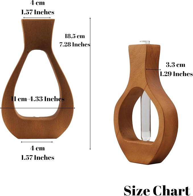 Wood Vase for Flowers Decor | Modern Boho Minimalist Vase Circle with Hole Decorative Vases Home Offices Living Room Table Vase Decorations (Wood-Vase-2)