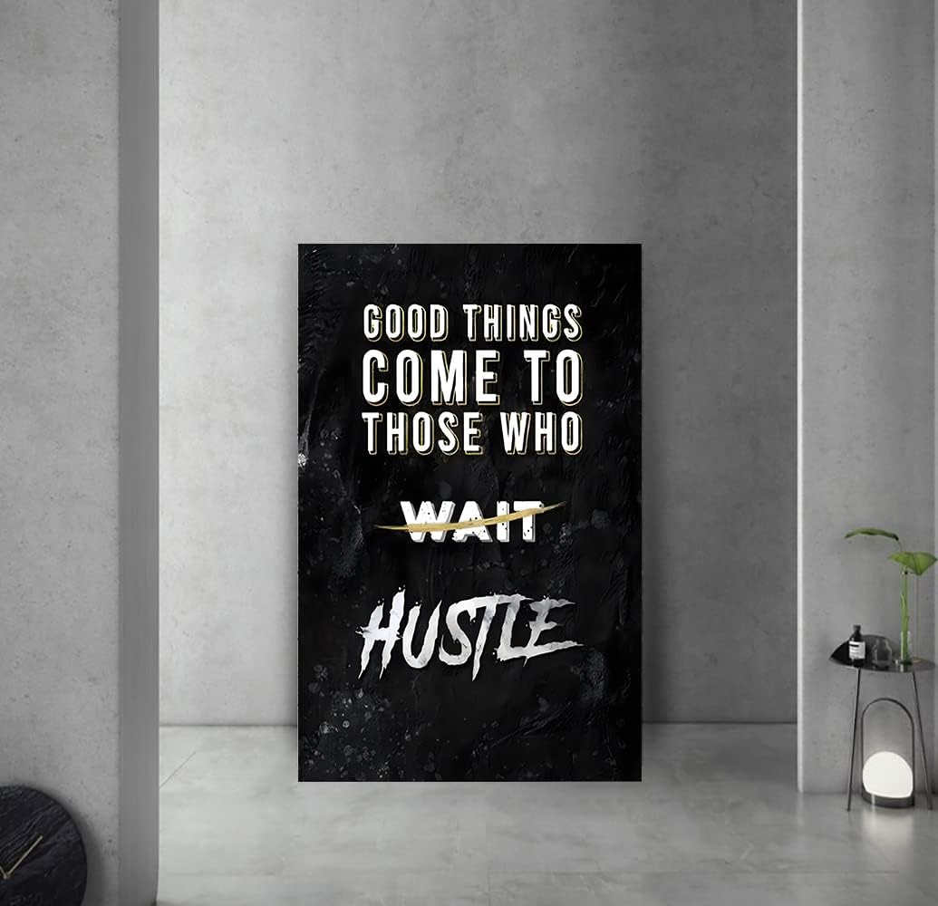 Black and White Letter Good Things Comes After Those Who Hustle Inspirational Posters and Prints Motivational Quote Art Wall Pictures for Living Room Office Framed Easy to Hang-28 x44 in