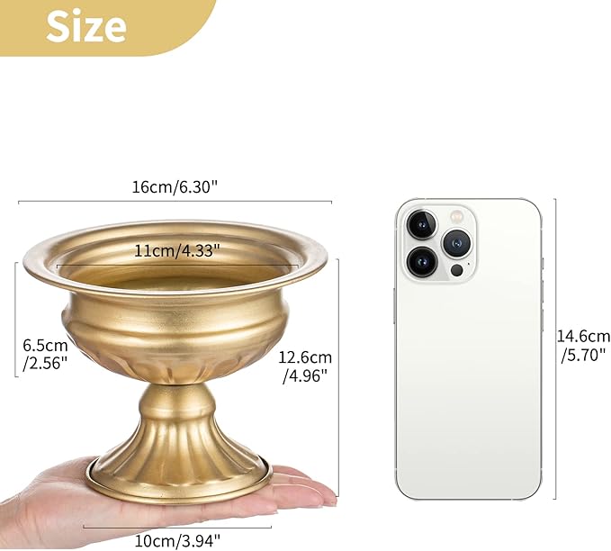 Nuptio Pcs of 10 Mini Sized Metal Urn Planter Elegant Wedding Centerpieces Vase for Wedding Party Decoration, 12.6cm/4.96" Tall Trumpet Vase Flower Holder for Anniversary Ceremony