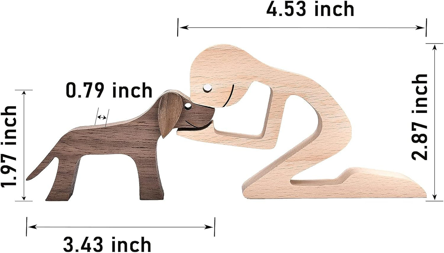 Figurines Home Decor Wooden Sculpture Men and Dog Two Piece Decor Home Gifts