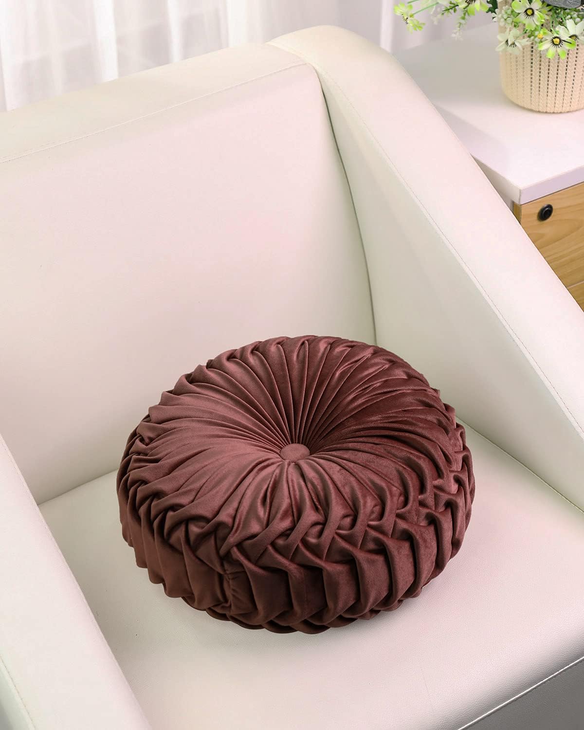 HLOVME Throw Pillow for Couch Decorative 3D Pumpkin Round Velvet Cushion for Sofa Bed Chair Floor 15"X15", Brown