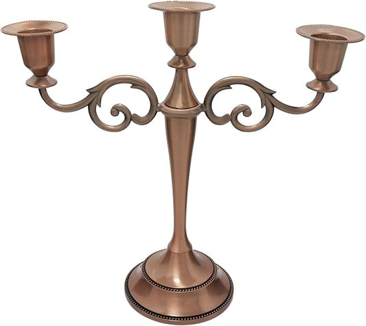 3 Candle Metal Candelabra – Candlesticks Holder for Formal Events, Wedding, Church, Holiday Décor, Halloween – Taper Candle Holder Stand Centerpiece Elegant Decoration Piece for Table,Copper
