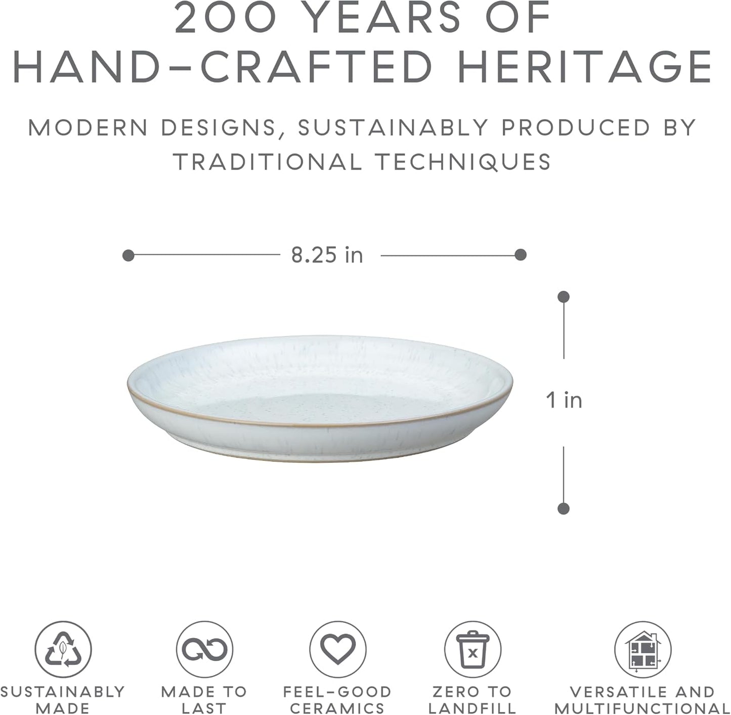 Denby - White Speckle Medium Plates Set of 6 - White Reactive Glaze Neutral Patterned - Dishwasher, Microwave Safe Crockery 8.25" - Ceramic Stoneware Tableware - Chip & Crack Resistant