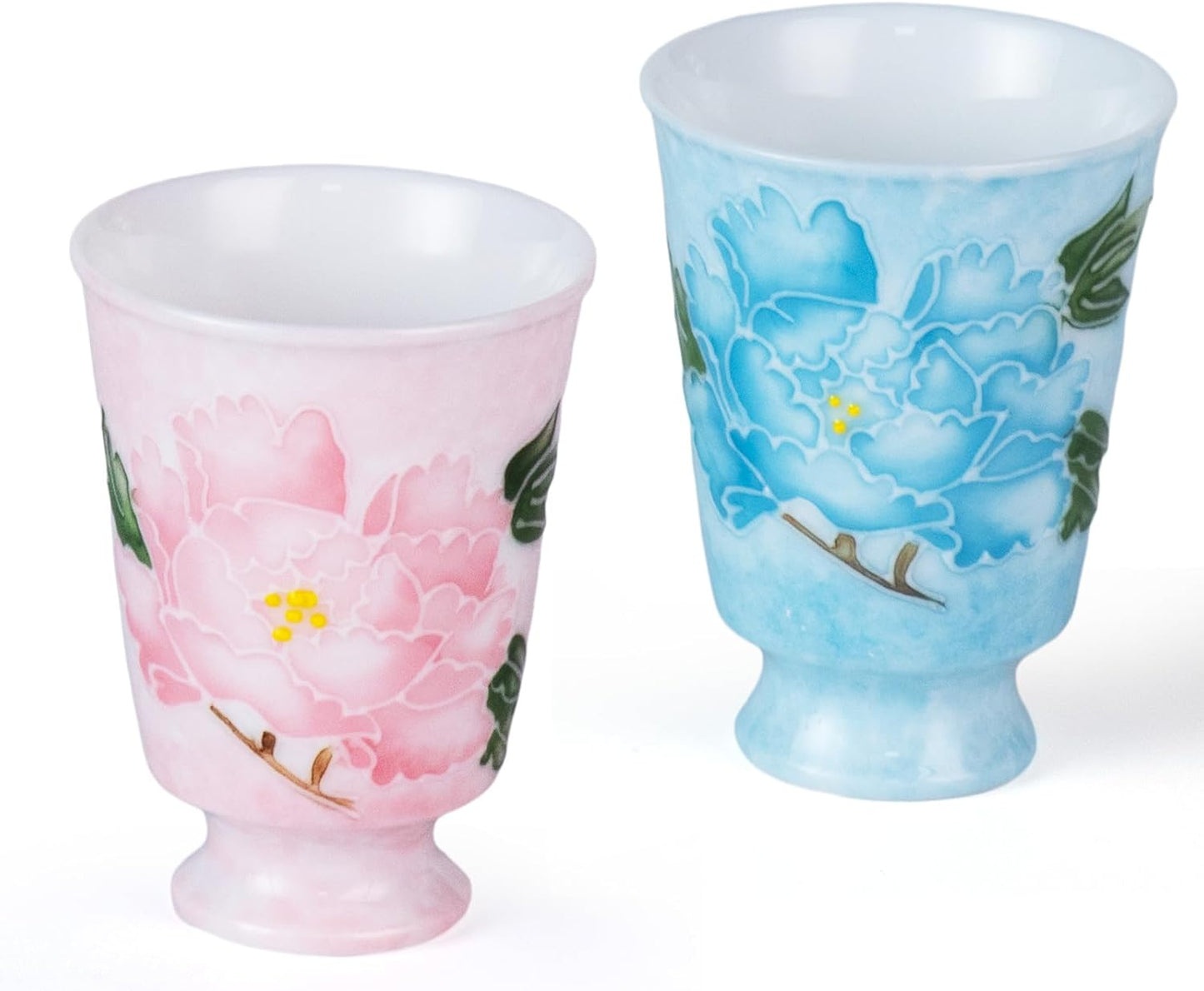 KAMMAK Ceramic Tea Cups Small, Cute Vintage Coffee Cup Set of 2, Porcelain Teacups Espresso Mug, 1.7oz Hand Painted Chinese Afternoon Tea Party Mugs, Birthday Gift for Women Men, Hand-Piled Peony