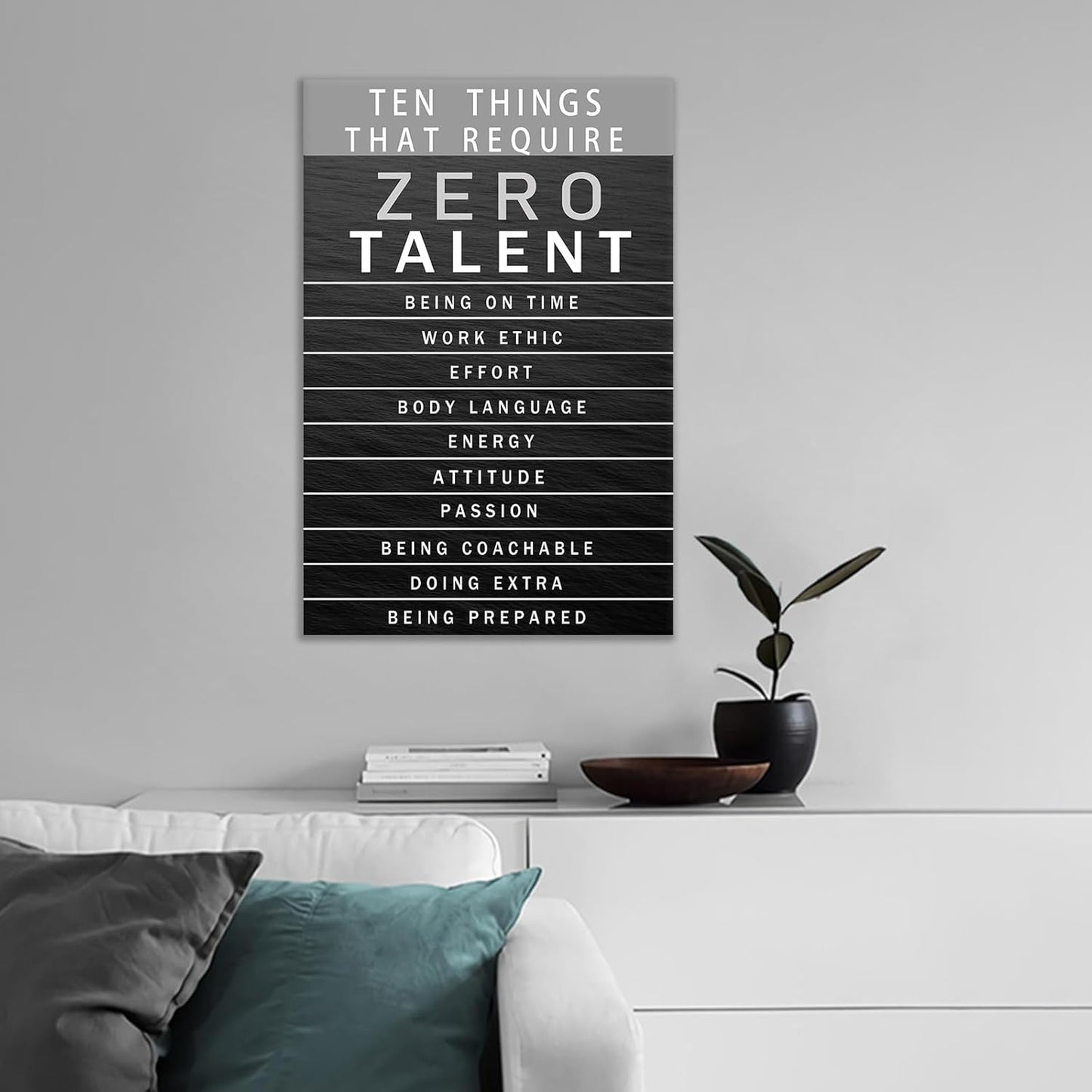 Inspirational Canvas Wall Art Motivational Painting Positive Entrepreneur Quotes Poster Ten Things That Require Zero Talent Pictures Print Wall Decor Artwork for Bedroom Office Framed [12''W x 18''H]