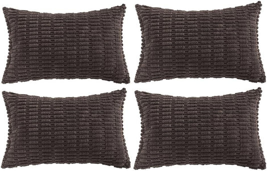 Fancy Homi 4 Packs Boho Dark Brown Decorative Throw Pillow Covers 12x20 Inch for Living Room Couch Bed Sofa, Rustic Modern Farmhouse Home Decor, Soft Plush Corduroy Cute Square Cushion Case 30x50 cm