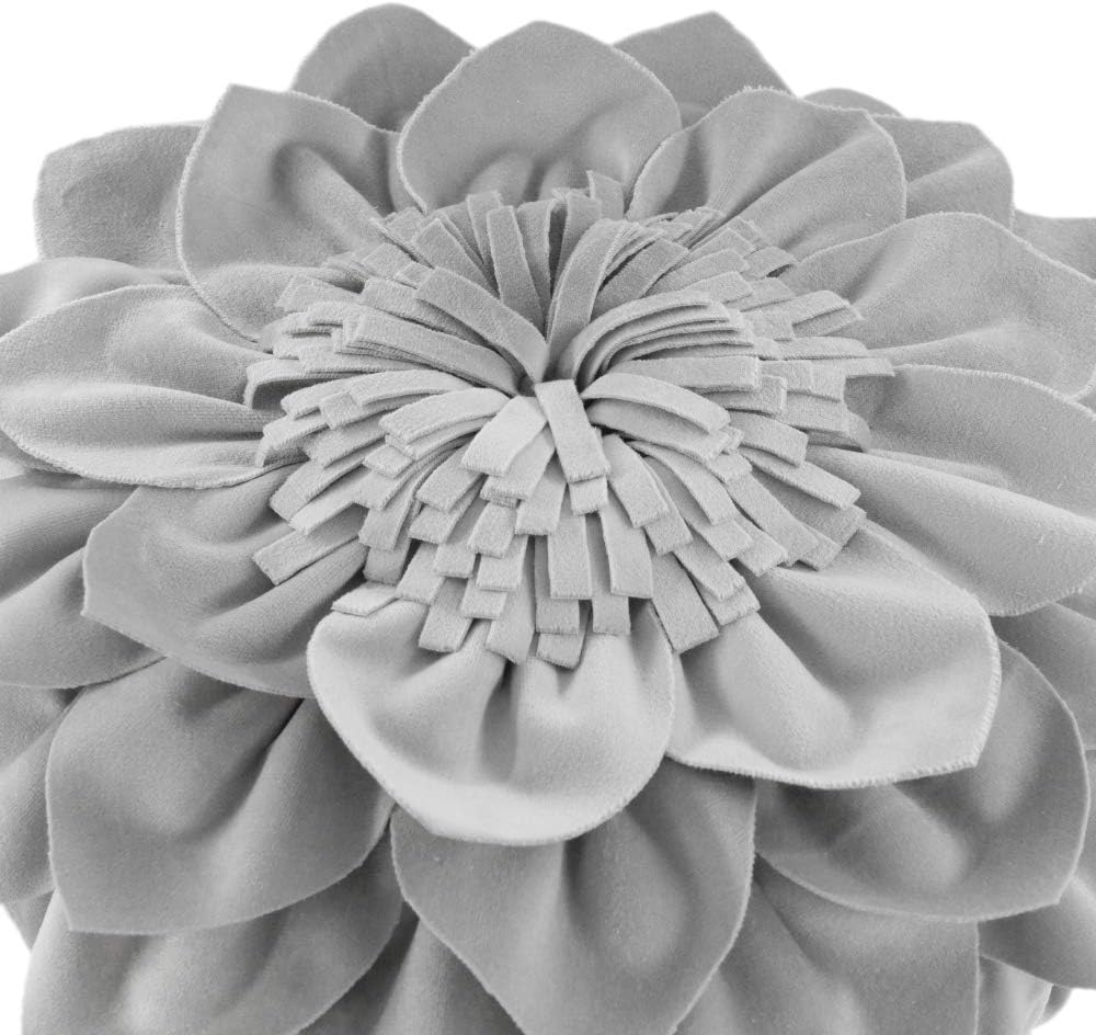 Decorative Throw Pillow 3D Flower Round Pillow Accent Handmade Cushion with Insert for Couch Bed Home Decor 12 Inch (12 inch, Grey)