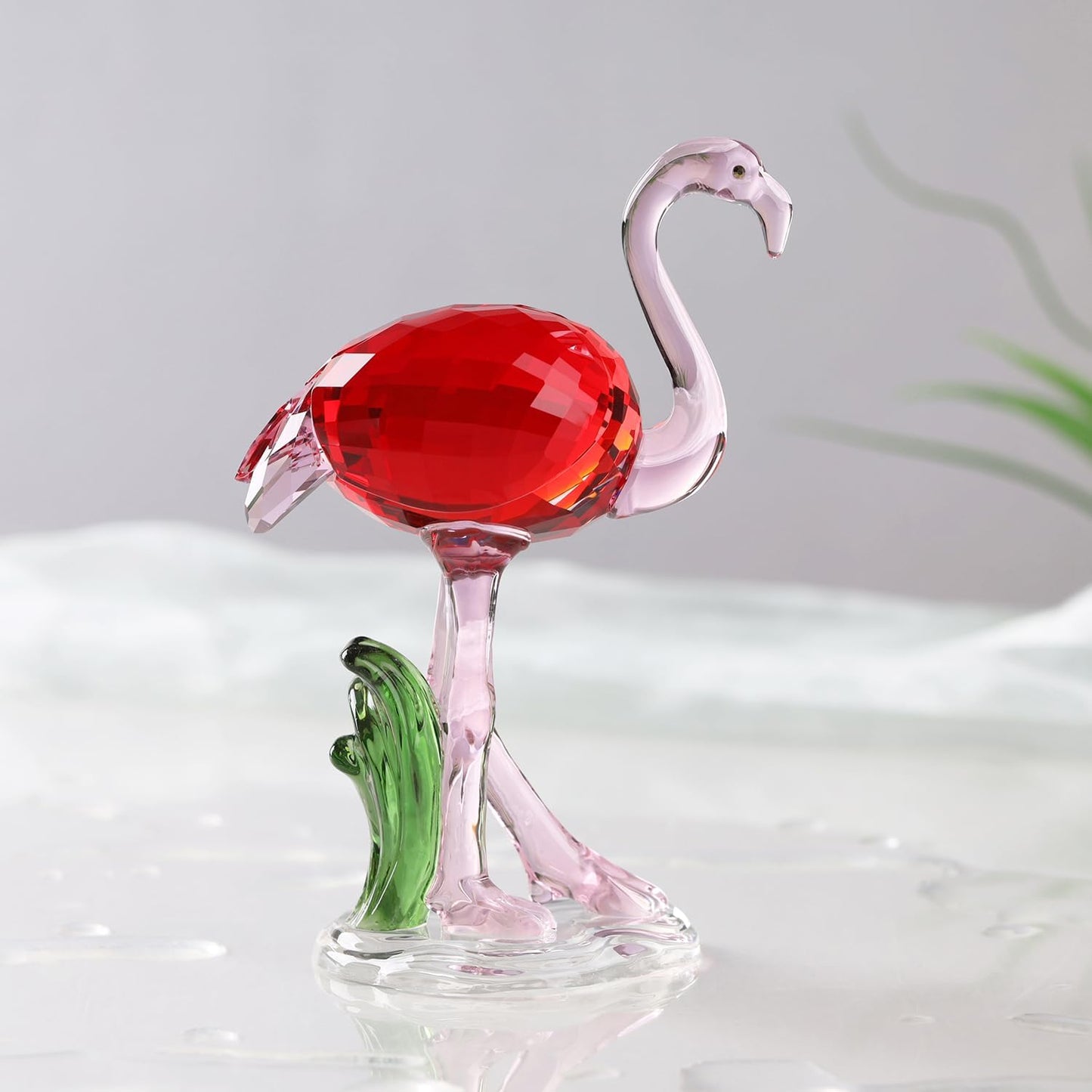 Crystal Flamingo Realistic Animal Art Figurine Collection Table top Ornament Statue Home Decor