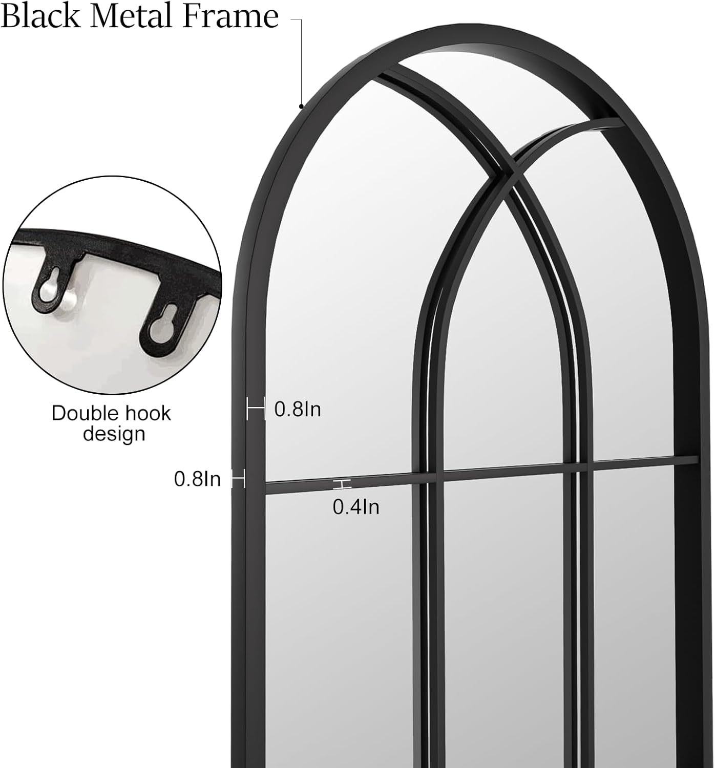 Mirror Full Length, 71"x32" Large Arched Mirror, Black Full Body Window Pane Mirrors, Oversize Farmhouse Standing Wall Mirrors Hanging or Leaning for Living Room, Entryway, No Stand