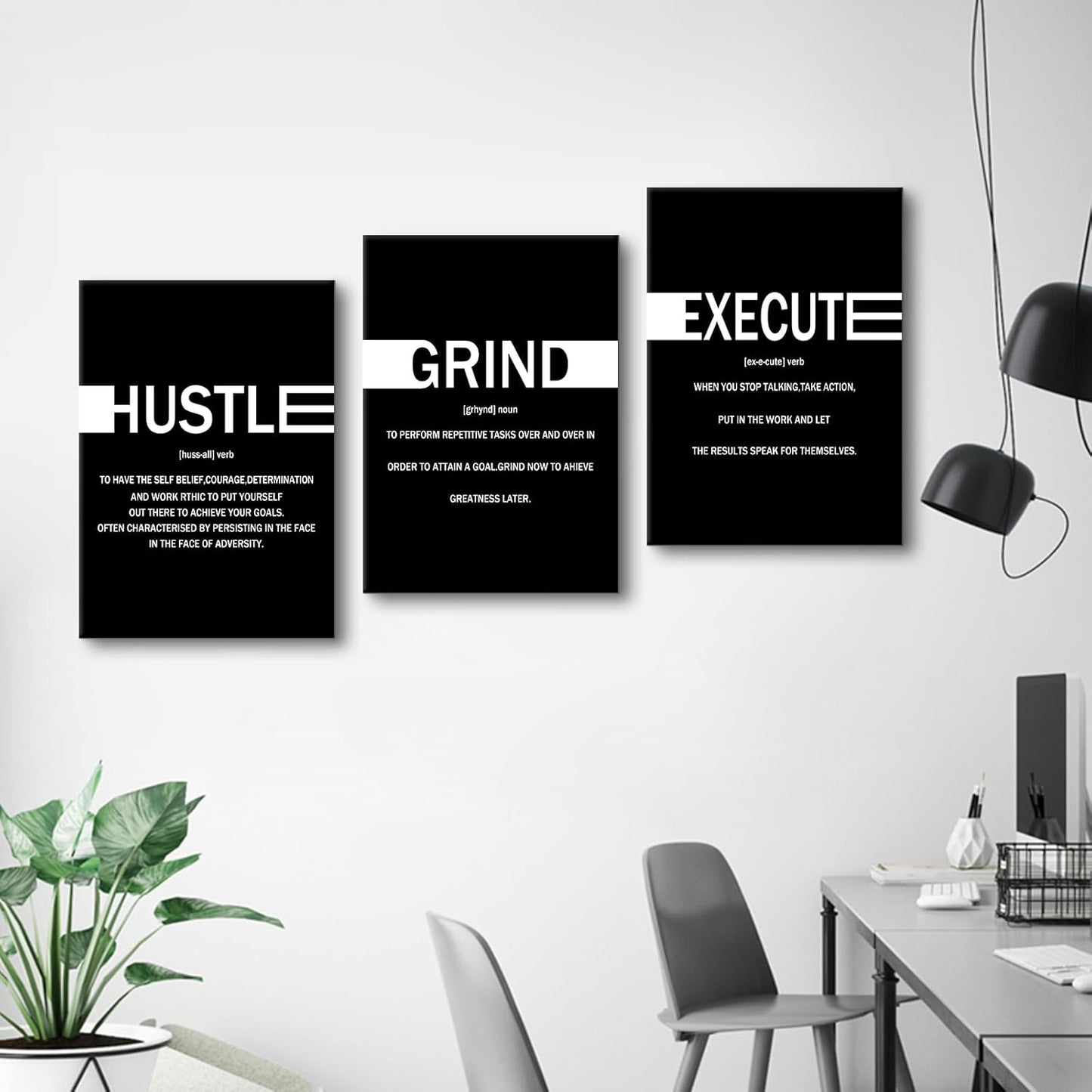 Hustle Grind Execute Entrepreneur Quotes Poster Print Motivational Pictures Painting Inspirational Canvas Wall Art for Office Bedroom Living Room School Wall Decor Ready to Hang [60''Wx28''H]
