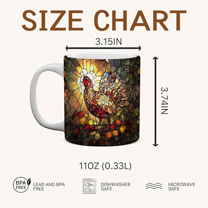 Thanksgiving Turkey and Autumn Fruits Coffee Mug - Thanksgiving Turkey Lover Mugs Gifts for Women Men - Birthday, Christmas Gift for Friend Mom Dad Wife Husband - 11oz Printed Ceramic Cup