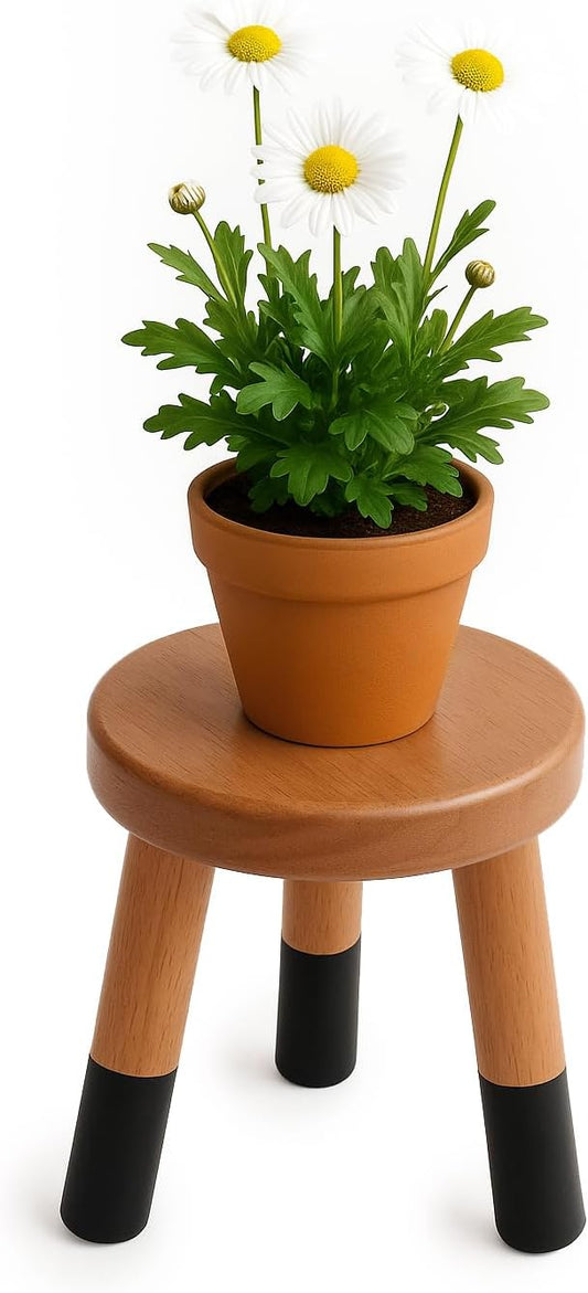 Rubber Wood 9" Round Plant Stand |Dip Dyed Black Stool, Wood Riser |Milking Stool (10" H)