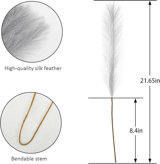 50pcs Faux Pampas Grass Grey, 21.6" Short Artificial Pompous Grass Floral Fake Pompas Grass Branches Vase Filler Flower Arrangement for Home Wedding Boho Decor