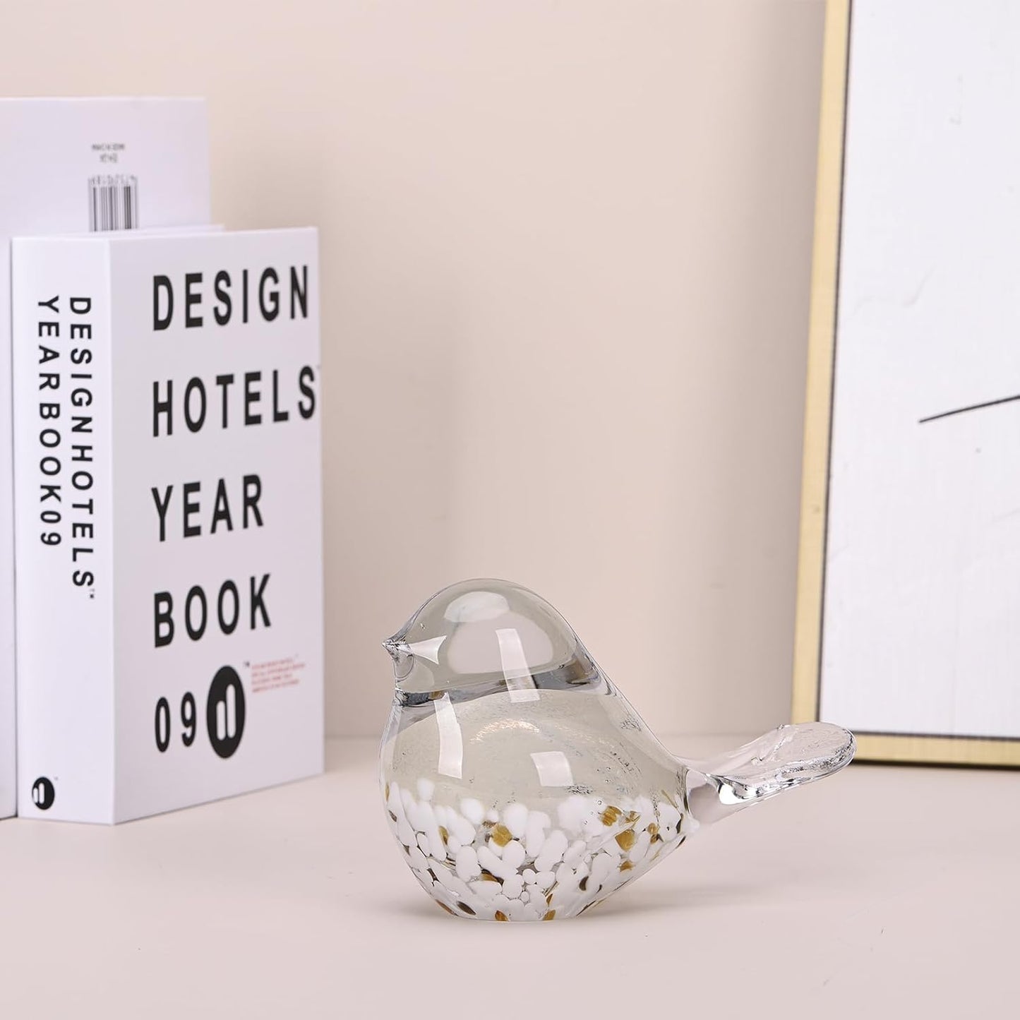 DOVDOV Hand Blown Glass Bird Statue Home Decor, Glass Art Bird Small Sculpture for Office Desktop on Dresser entryway Decorative Ornament and Glass Paperweight., Gray