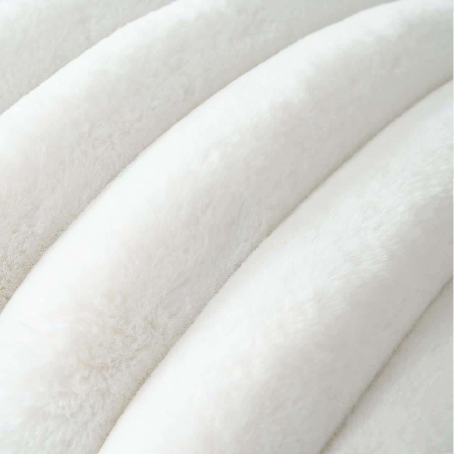 HAUSSY Faux Fur Throw Pillow Covers 12x20 Inch Set of 2,Decorative Striped Neutral Pillow Cases Soft Plush Couch Pillow Covers,Home Decor for Sofa,Bed, Living Room,Cream White