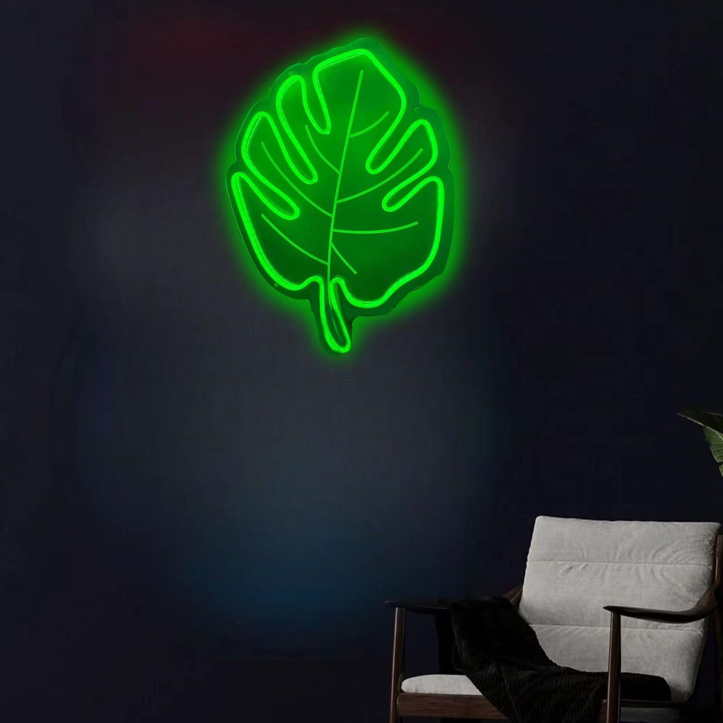 Green Leaf Neon Sign,Light Up Signs for Wall Decor,LED Night Light for Room Decor Camping Bar Birthday Party Wedding,14 * 10 in