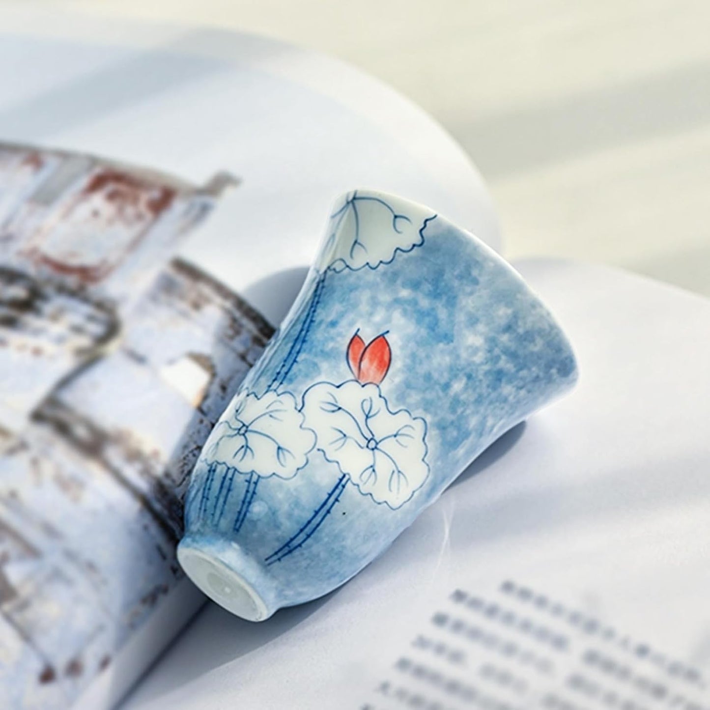 KAMMAK Ceramic Tea Cups Small, Cute Vintage Coffee Cup Set of 2, Porcelain Teacups Espresso Mug, 1.7oz Hand Painted Chinese Afternoon Tea Party Mugs, Birthday Gift for Women Men, Scented Lotus