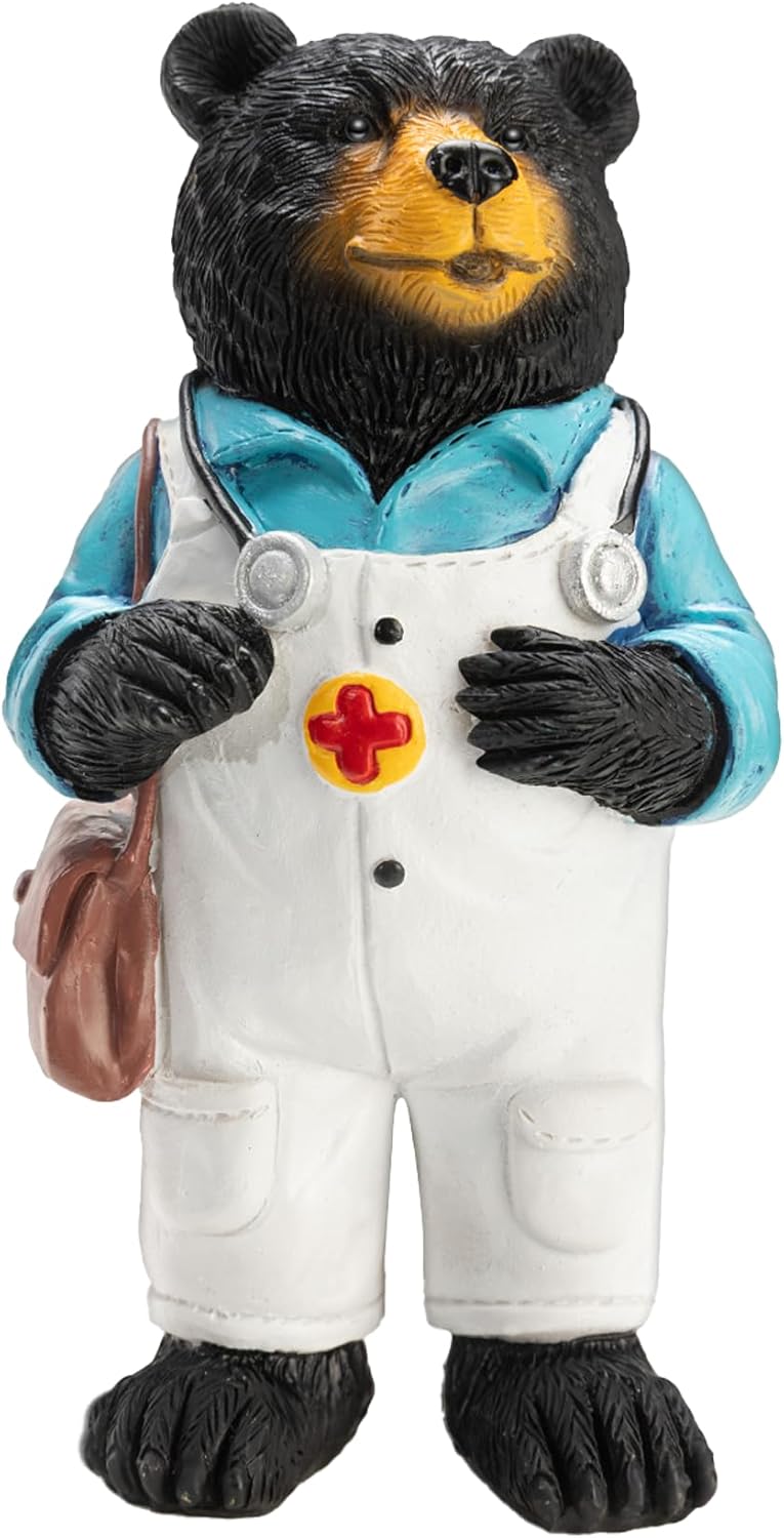 Black Bear Figurine Home Decor Bear Statue,for Office, Desk, and Shelf Decoration,Doctor Themed Birthday Gifts