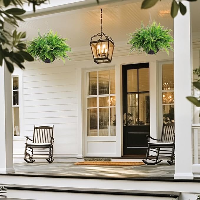 QIANYUN 1PCS Fake Hanging Plant- Boston Ferns UV Resistant Plastic Plants for Bedroom Living Room Garden Decor- Including Hanging Planters (Persian-Green)