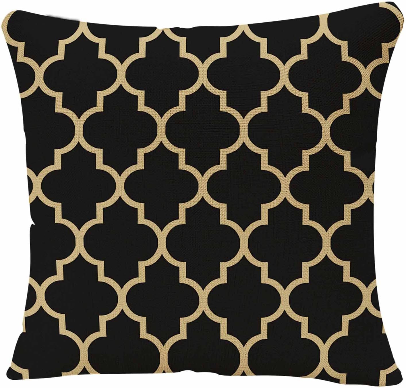 IBILIU Throw Pillow Covers Black and Gold Tan Quatrefoil Pattern Cushion Pillow Case Home Decor Pillowcase 18x18 Inches