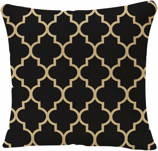 IBILIU Throw Pillow Covers Black and Gold Tan Quatrefoil Pattern Cushion Pillow Case Home Decor Pillowcase 18x18 Inches