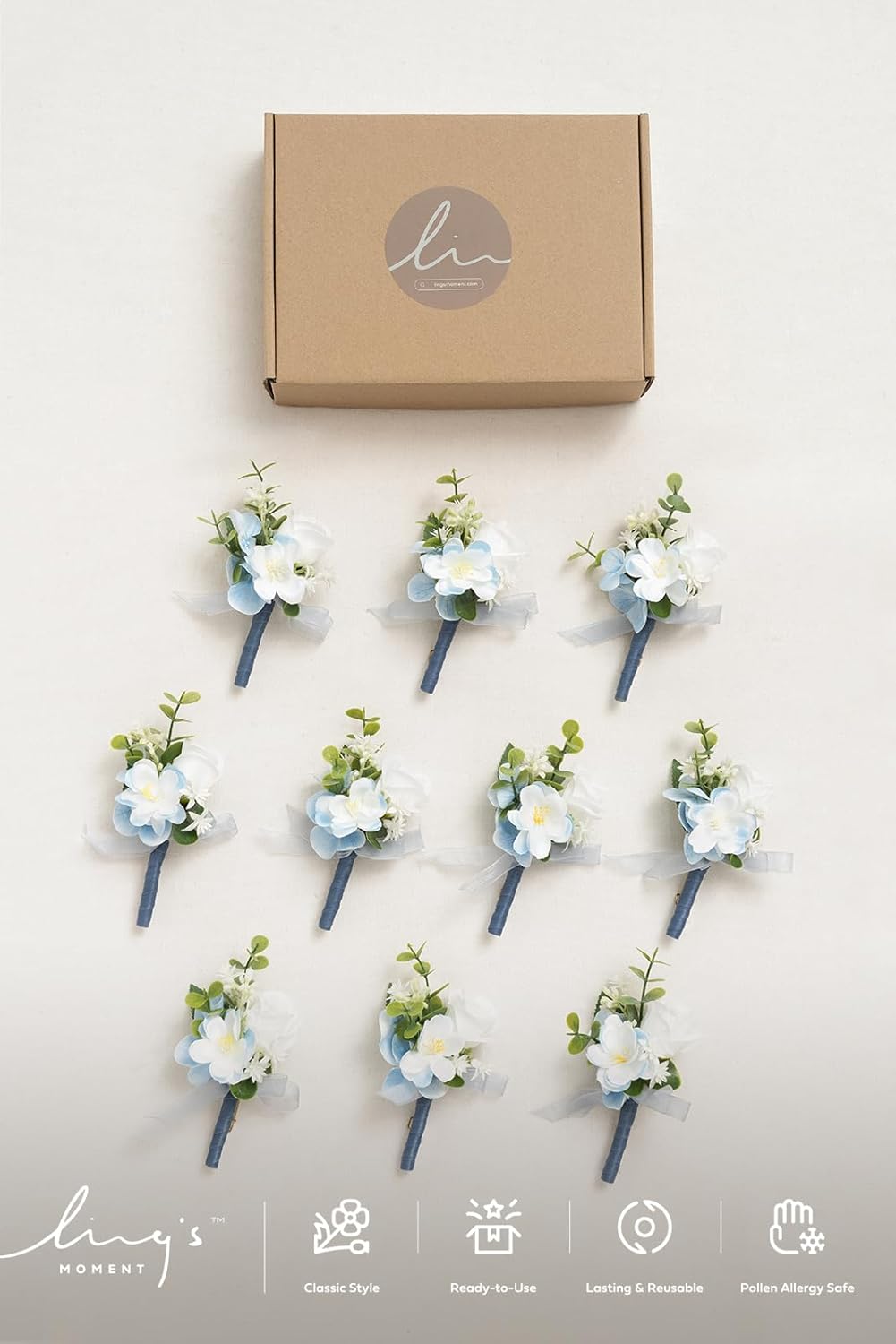Ling's Moment Boutonniere for Men, 10pcs Groomsmen Guest Boutonniere, Artificial Flowers for Wedding Décor/Prom/Homecoming,etc.Blue