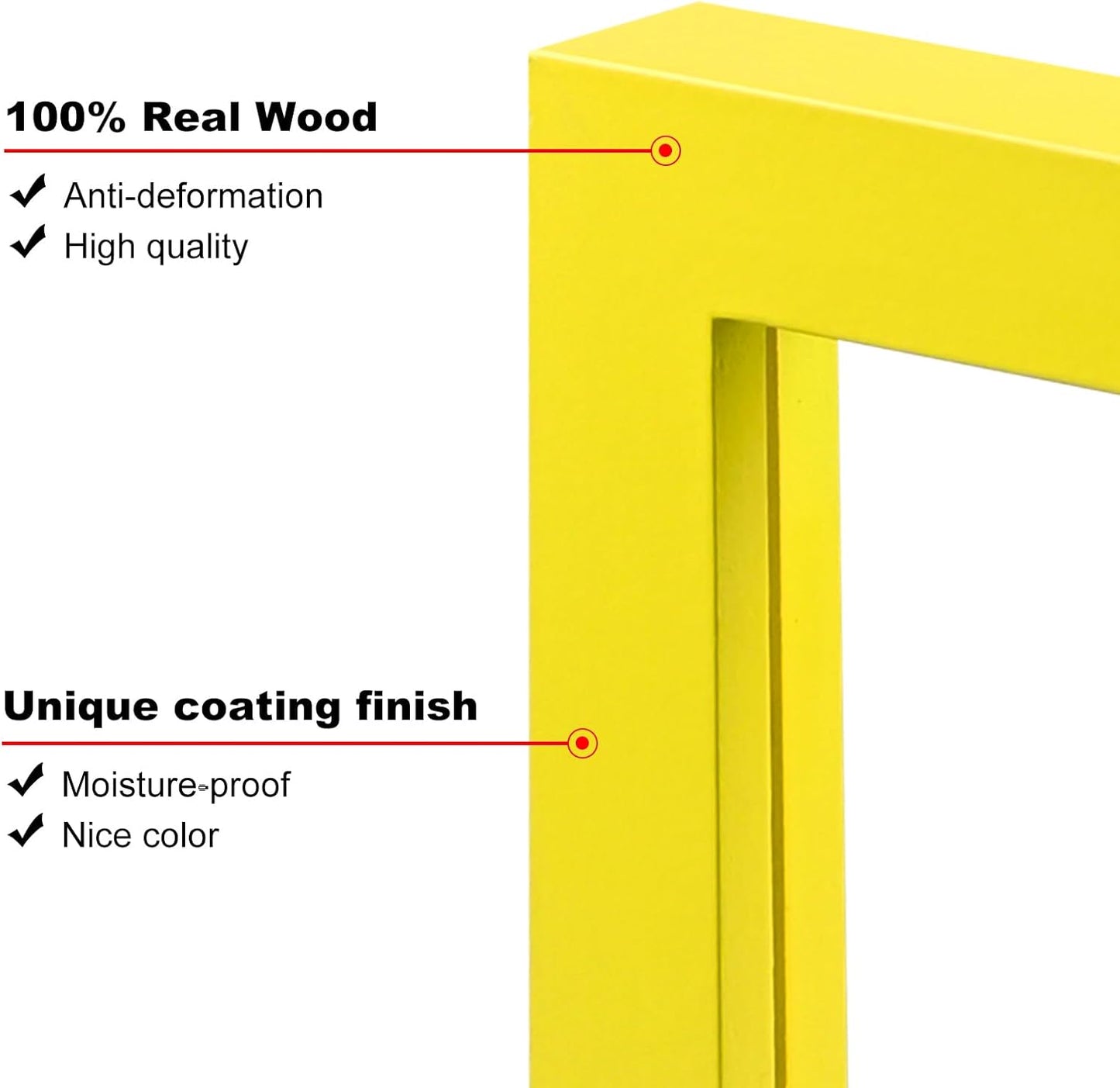 KINLINK 3.5x5 Picture Frames Yellow, Solid Wood Frames with Plexiglass for Table Top and Wall Display, Photo Frames for Horizontal or Vertical Display, 4 Pack