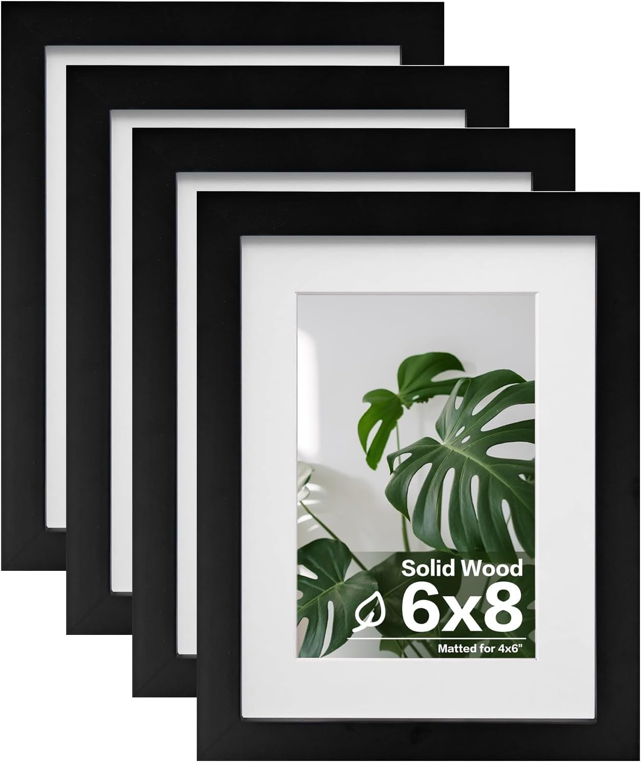 Egofine 6x8 Picture Frames Set of 4, Made of Solid Wood Covered by Plexiglass 4x6 and 5x7 with Mat or 6x8 whitout Mat, for Table Top Display and Wall Mounting Photo Frame Black