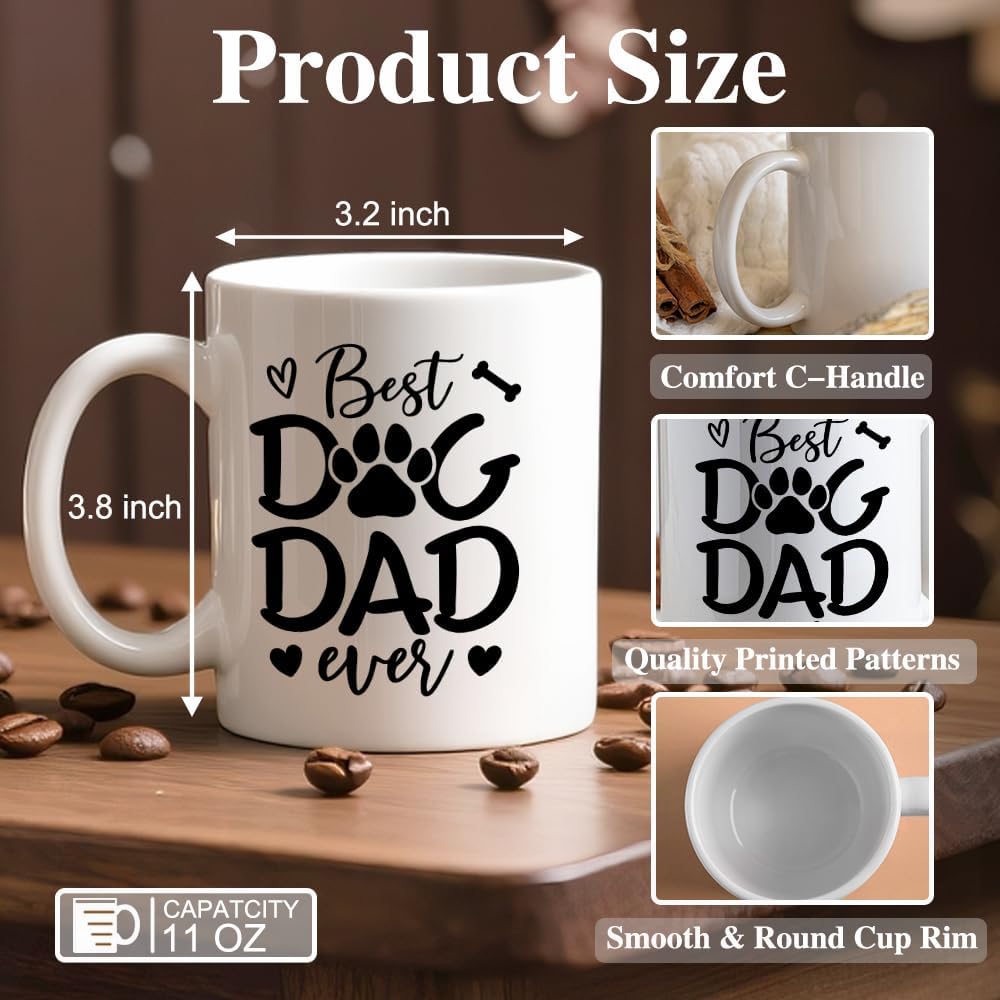 Best Dog Dad Ever Ceramic Coffee Mug for Men Dog Father, Funny 11oz Coffee Mug Gifts For Dogs Lover, Novelty Father's Day Christmas Birthday Gifts, Fur Dad Present, Dogs Father Mugs