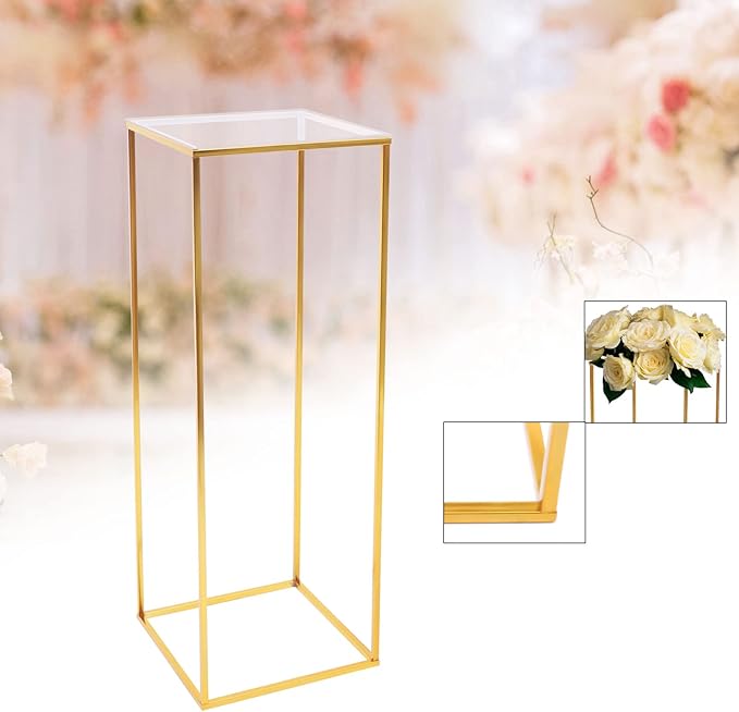 Metal Flower Stand - Rectangular Geometric Gold Centerpiece for Wedding Decorations, Party Events (31.49inch)