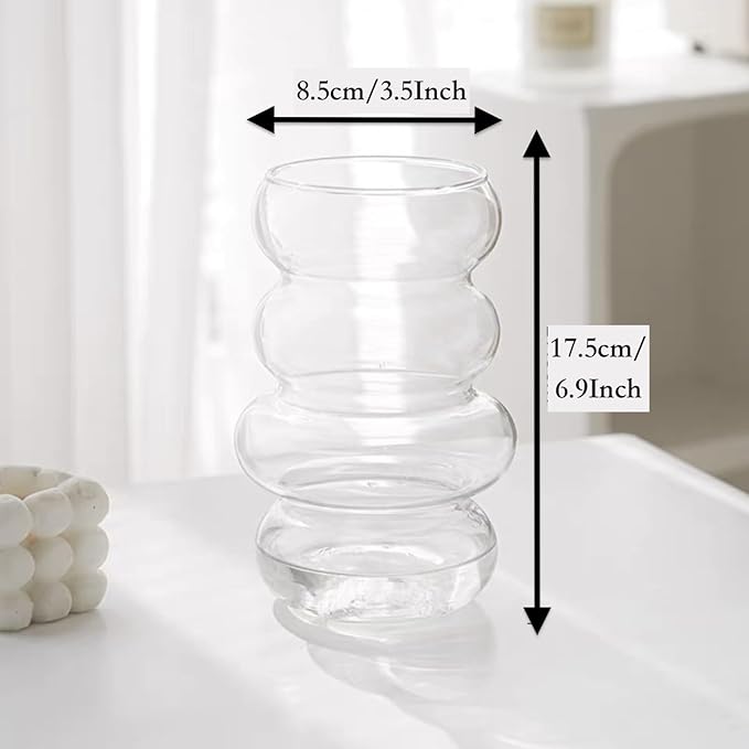 BLOFLO Transparent Glass Hydroponic Flower Vase, 7-Inch Clear Glass Vase, Four-Layer Geometric Glass Vase for Home Décor, Modern Bubble Glass Vase for Home Office Wedding Table Decoration (Clear)