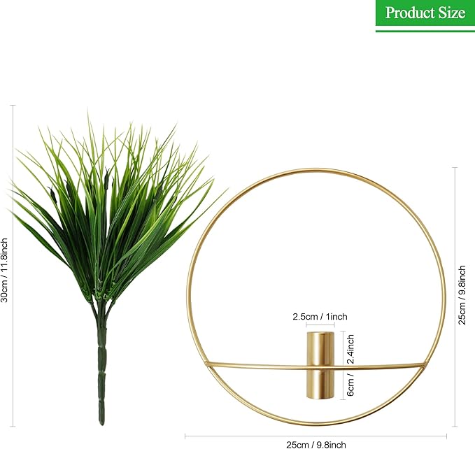 SAJANDAS Set of 2 Artificial Plants with Gold Metal Round Hanging Hoop for Wall Decor, Wall-Mounted Green Fake Plants in Metal Hoop for Modern Home Decor, Gold Wall Decor for Bedroom, Living Room