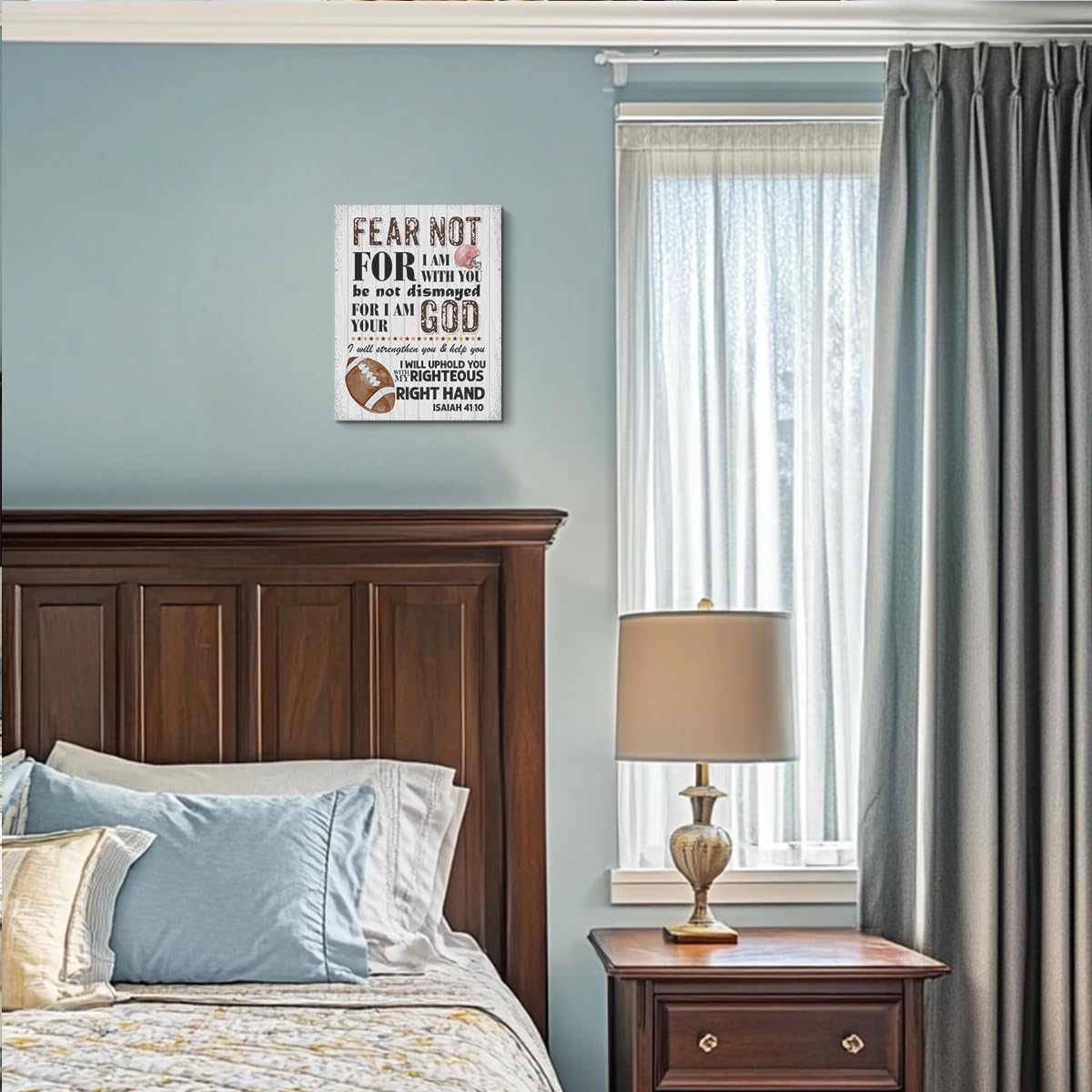 HZMLYDJ Christian Art Boys Bedroom Decor - Bible Verse Wall Decor for Kids - Scripture Wall Art - Christian Gifts - Rustic Kids Room Decor - Football Room Decor - Religious Quotes for Men, Man cave