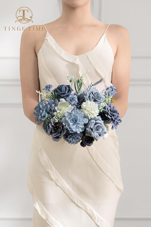 TINGE TIME Fake Flowers Artificial Flowers Peonies Bulbous Chrysanthemum Daisy Hydrangea Sunflower Violets Dahlia Daffodils Epiphyllum Orchid Cherry Blossom Camellia Leyaron (Dusty Blue)